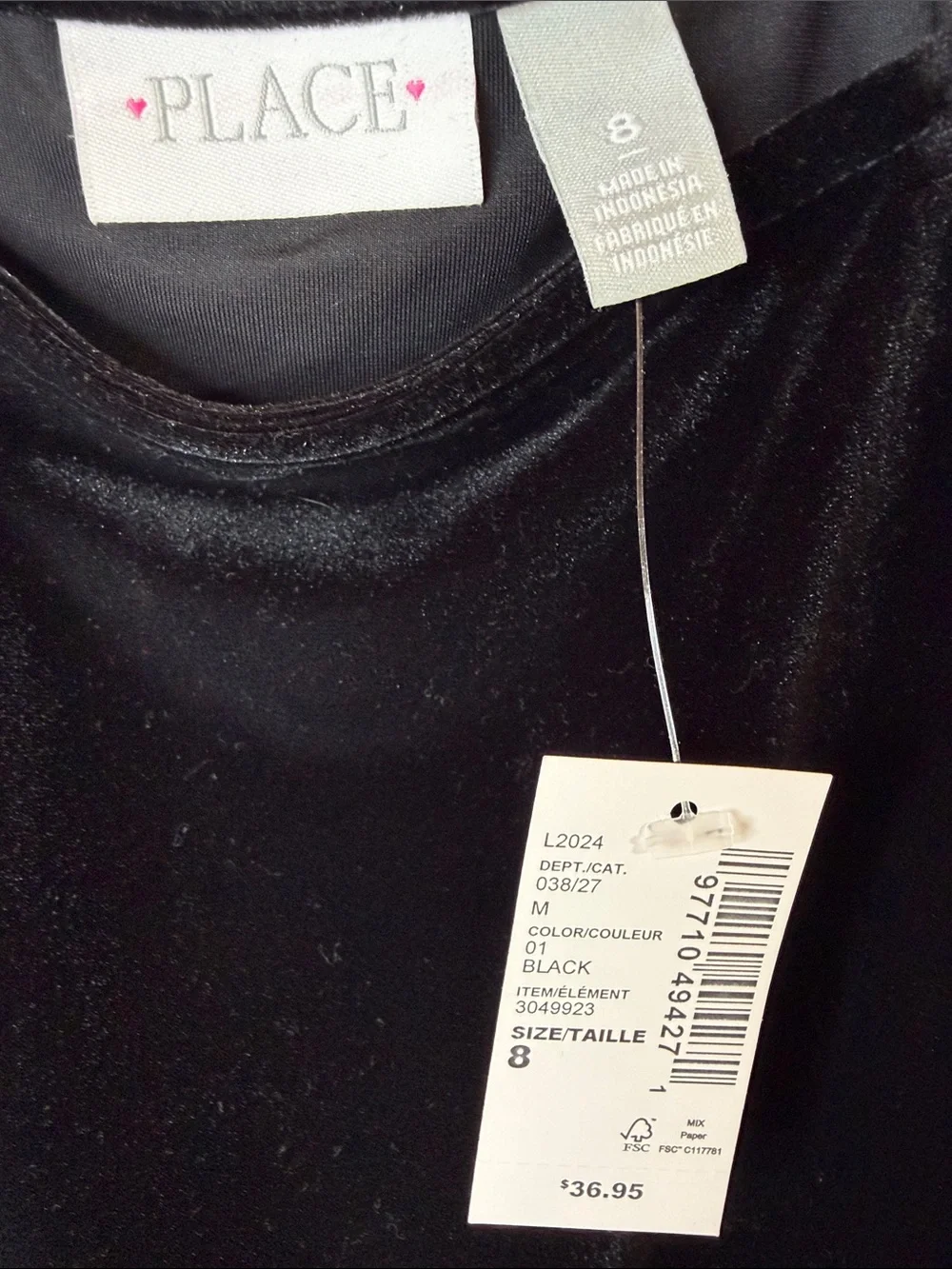 NWT The Children’s Place Black Velvet Dress Sheer Puff Sleeves Girls Size 8